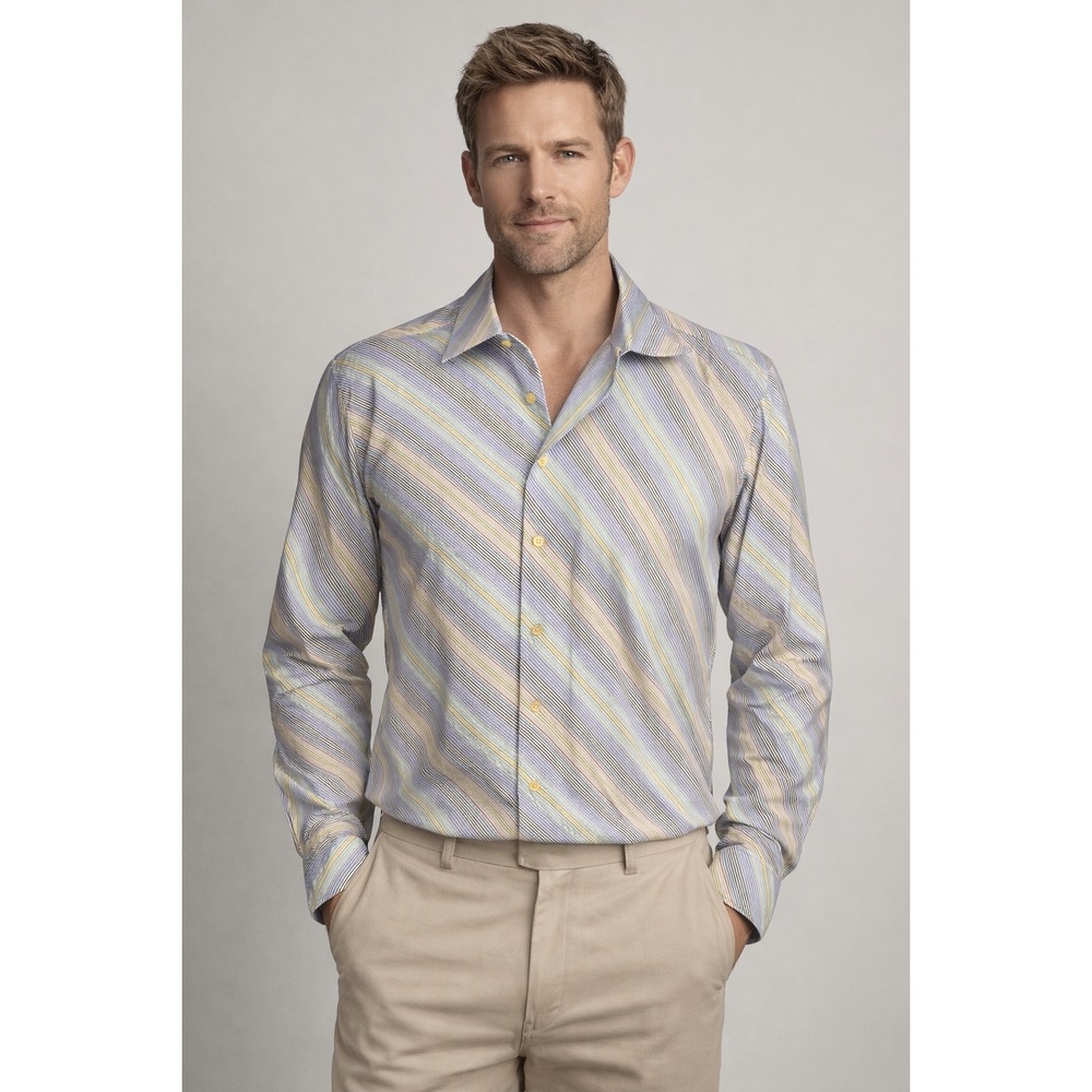 Robert Talbott Mens Long Sleeve Button Down Shirt Size L Multi Stripe